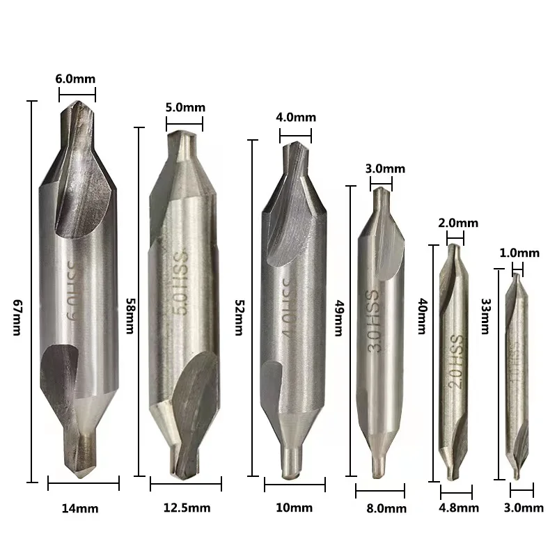 60 Degree Countersinks Angle Bit Set 2.0mm 2.5mm 3mm 4mm 5mm 6mm Metal Center Drill Bit Center Drill HSS Combined Center Drills