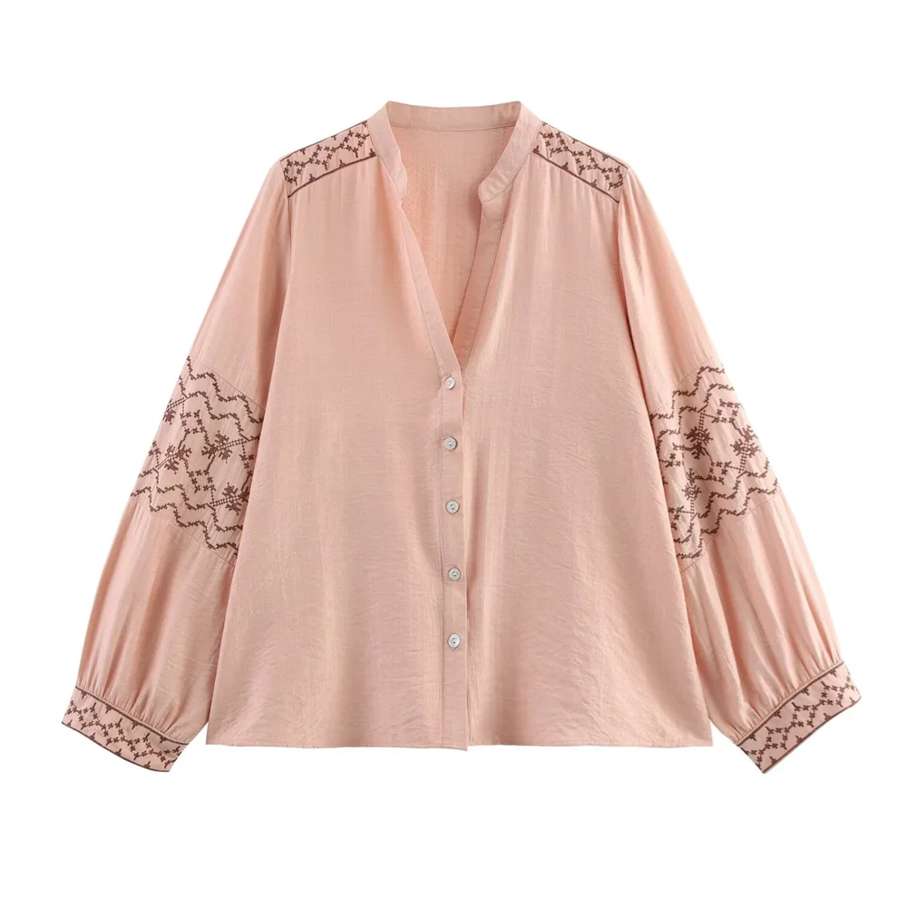 

Women's Embroidered Shirt Collar Buckle Long Sleeve Decoration Spring/Summer New Casual Women's Clothing