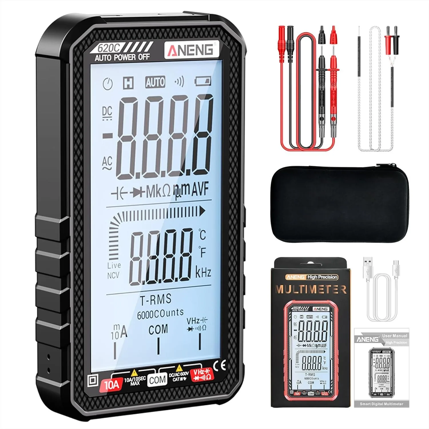 

Digital Multimeter 6000 Counts Auto Ranging Voltmeter with NCV for Electricians and DIY