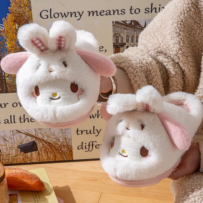 Sanrio Cinnamoroll Plush Slippers Melody Cute Cartoon Comfortable Soft House Shoes Warm Padded Padded Shoes with Heels Gift Girl