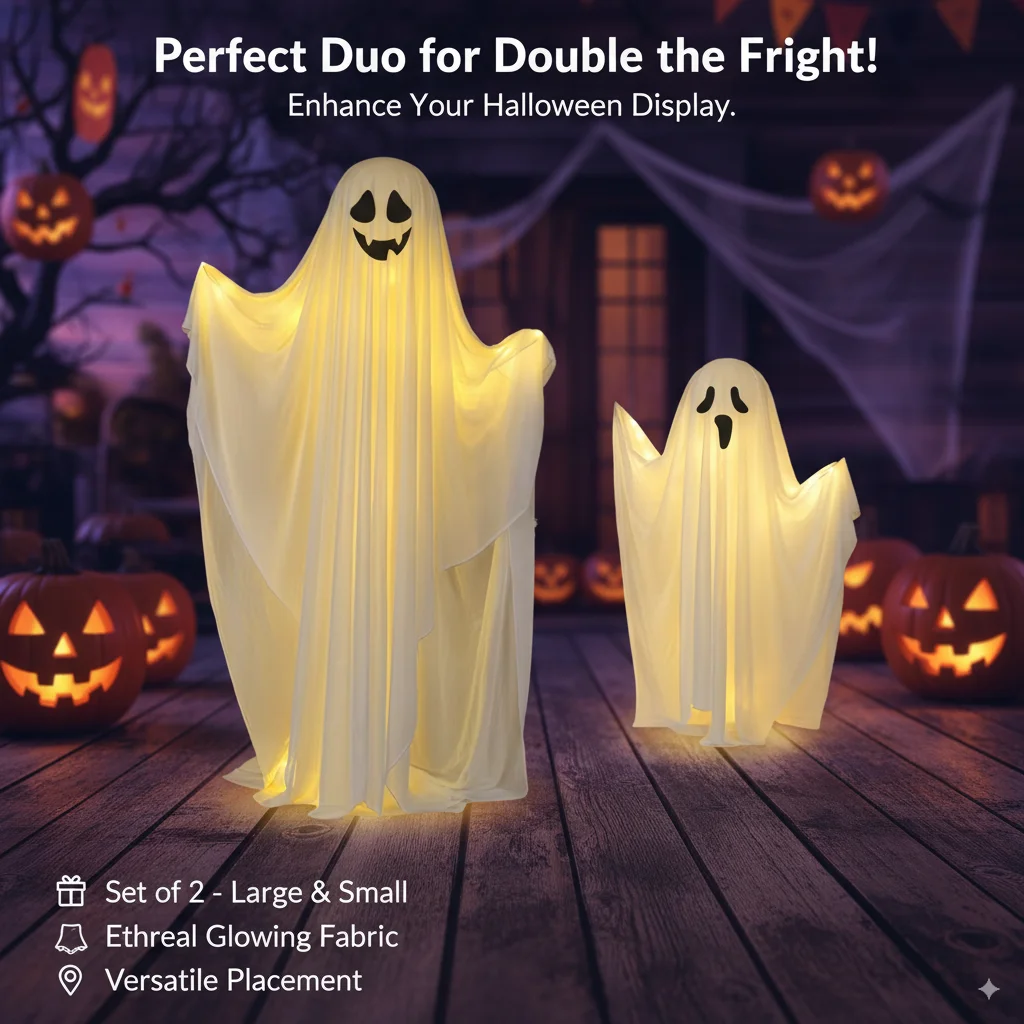 

Halloween Glowing Standing Ghost Prop 85/165cm for Front Porch Courtyard Yard Outdoor Haunted House Decoration