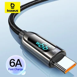 Baseus 66W USB 케이블 6A 화웨이 P40 LED 데이터에 대 한 빠른 충전 충전기 와이어 코드 Xiaomi Mi 10 삼성 s2에 대 한 USB C 전화 케이블