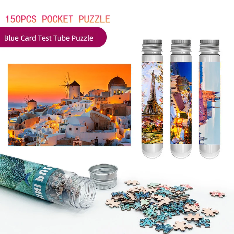 150 sztuk Mini probówka puzzle Santorini o zachodzie słońca zabawka dekompresyjna lodówka gra logiczna dekoracja rodzinna