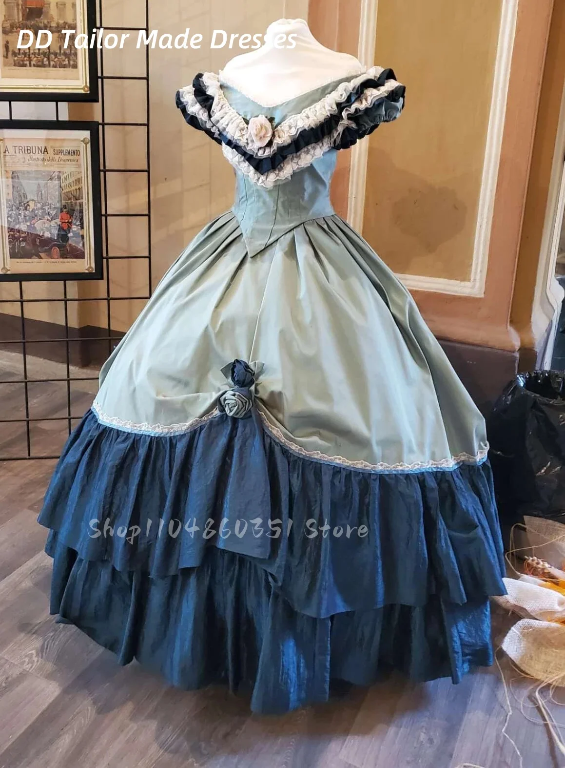 1860s Vintage Victorian Prom Dress V-Neck Floor Length Southern Bell Dress Civil War Crinoline Queen Princess Gown Customized