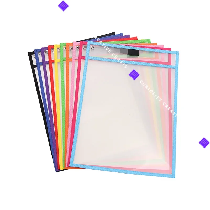 Reusable Dry Erase Pockets Multicolor Sleeves Erasable Pockets Sleeves Clear Plastic Kids Kindergarden Worksheet School Supplies