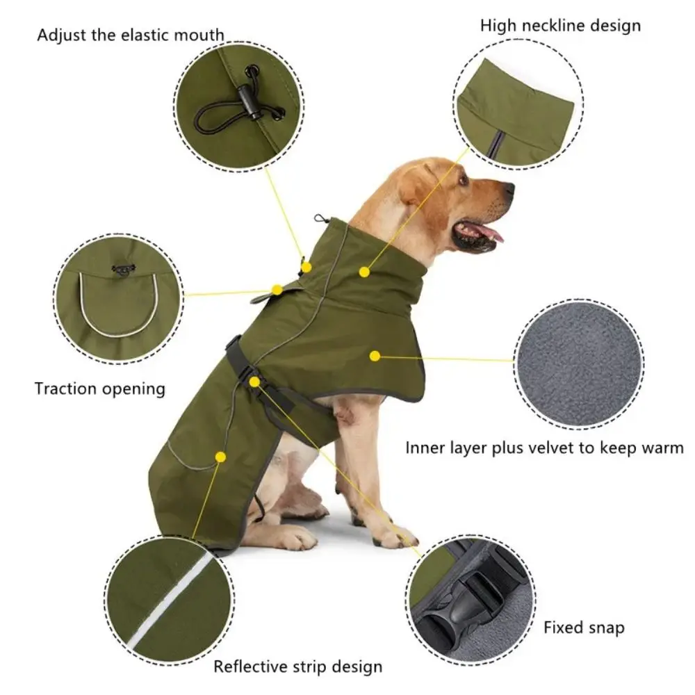 Waterproof Winter Big Dog Clothes Adjustable Thickened Dog Vest Jacket Reflective Strip Design Pet Dog Coat