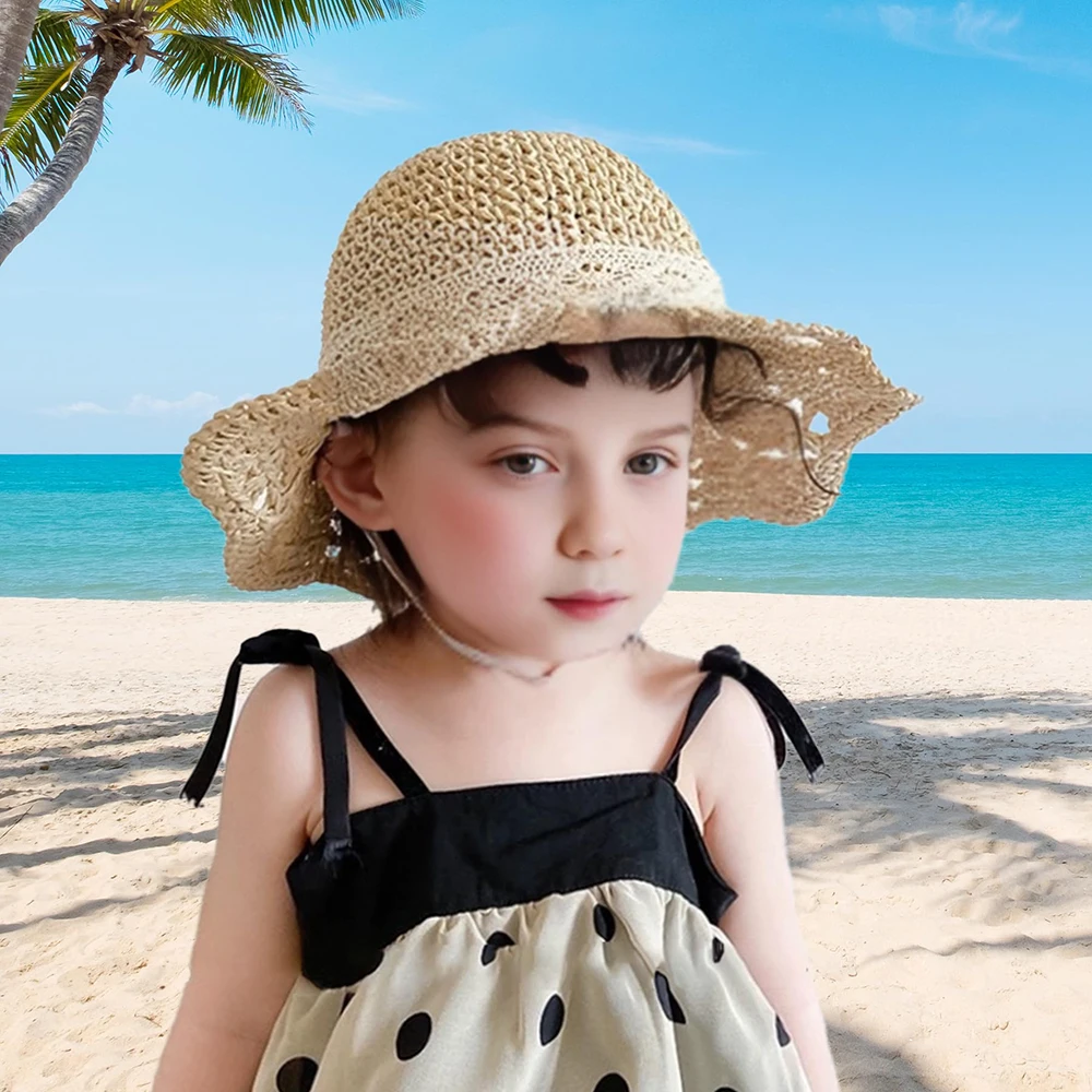 Baby Toddler Girls Straw Sun Hat Summer Beach Sun Protection Hat For Kids 1-5 Years