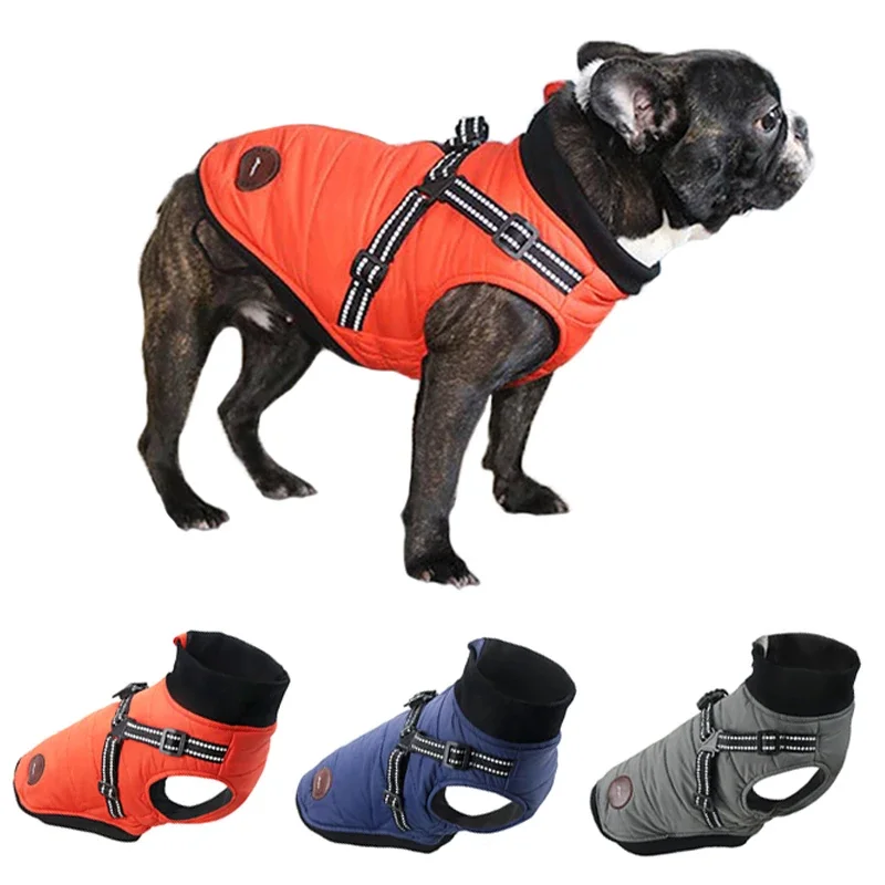 French Bulldog Jacket With Harness Winter Warm Dog Clothes For Small Medium Dogs Waterproof Pet Coat Chihuahua Pug Teddy Outfits