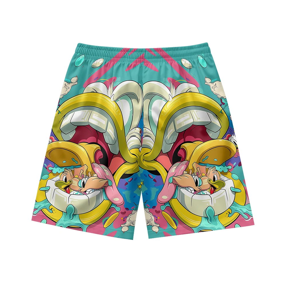 Graffiti colored cartoon pattern, suitable for daily wear, casual trend, summer men's drawstring beach sports shorts