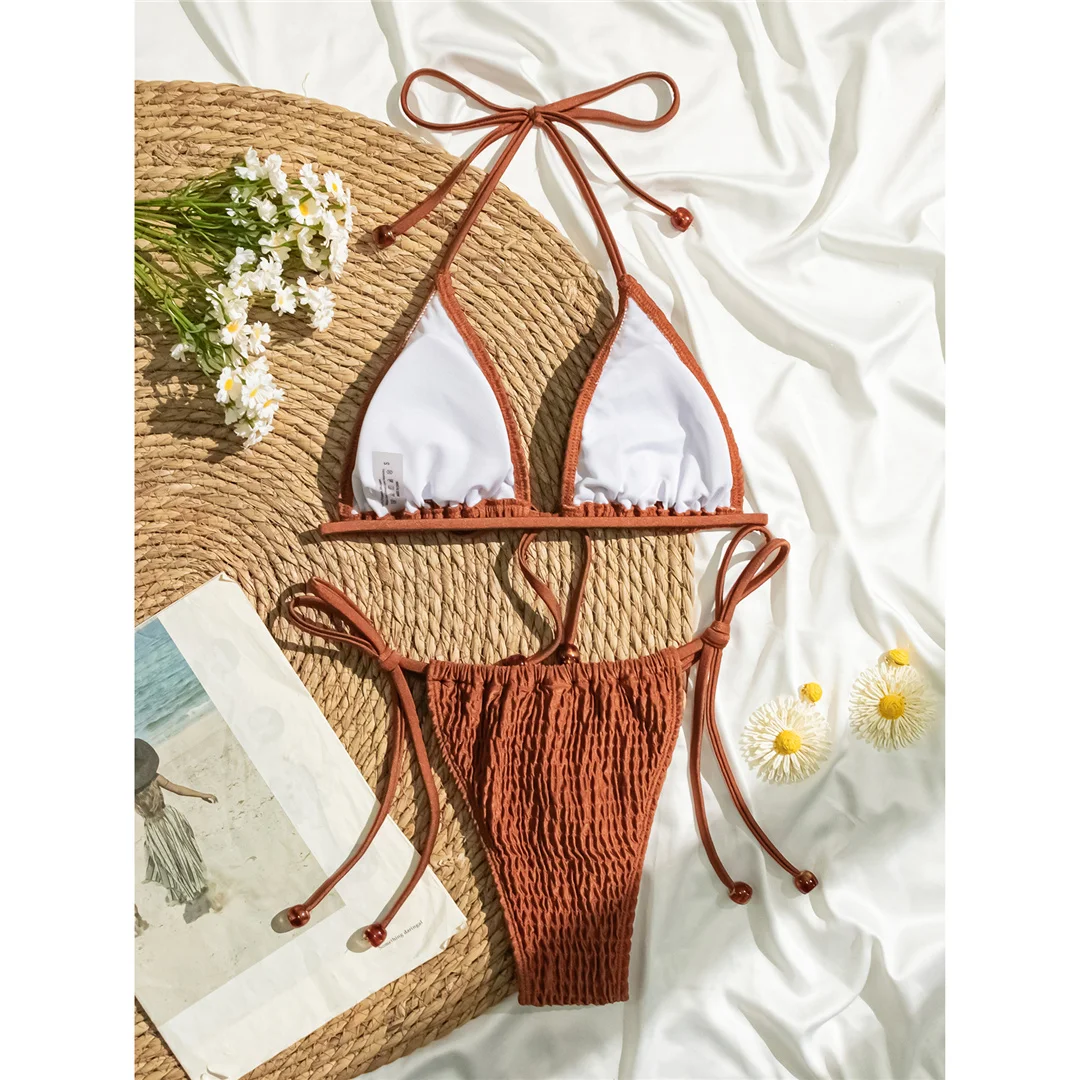 Sexy, geraffter, geraffter Neckholder-Bikini, Damen-Badeanzug, zweiteiliges Bikini-Set, Damen-Badeanzug mit Trägern, Badebekleidung, Badeanzug, Schwimmanzug V7631 – Detail 9