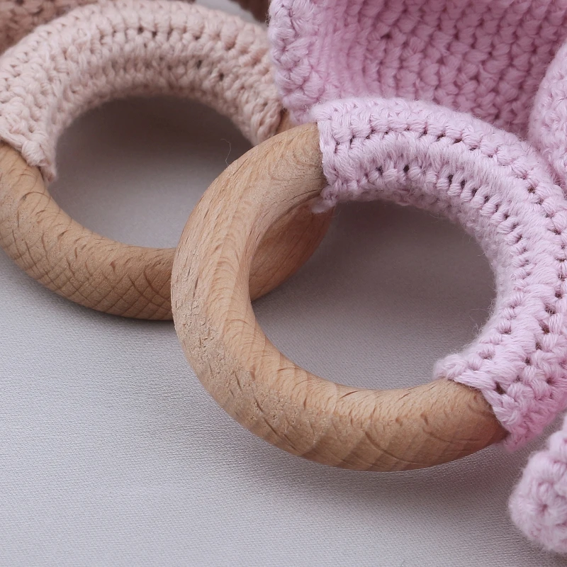 1pc Safety Wooden Baby Teether Crochet Cartoon Long Ear Bunny Baby Rattler Mobile Crib Rattle Bell Newborn Handbell Teething Toy