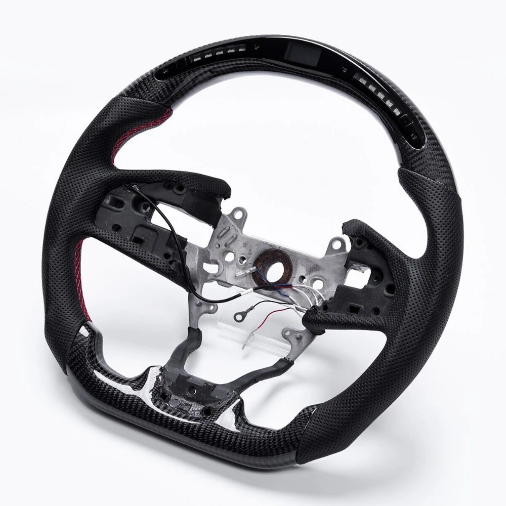 

Real Carbon Fiber LED Steering Wheel For Honda Civic Type-R 2016-2021 Perforated Leather Red Stitch Racing Car Steering Wheel