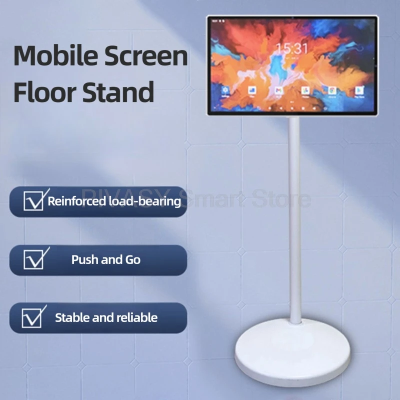 Carrello TV mobile con rotelle su ruote per schermo piatto con supporto angolare girevole Supporto da pavimento portatile Batteria mobile girevole