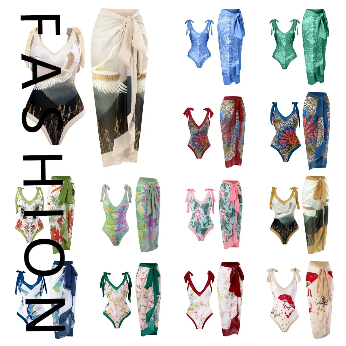 Новый купальник 2025 года, женская пляжная юбка, цельная консервативная юбка из Южной Восточной Азии, закрывающая живот и тонкая сексуальная юбка с принтом, мульти-c