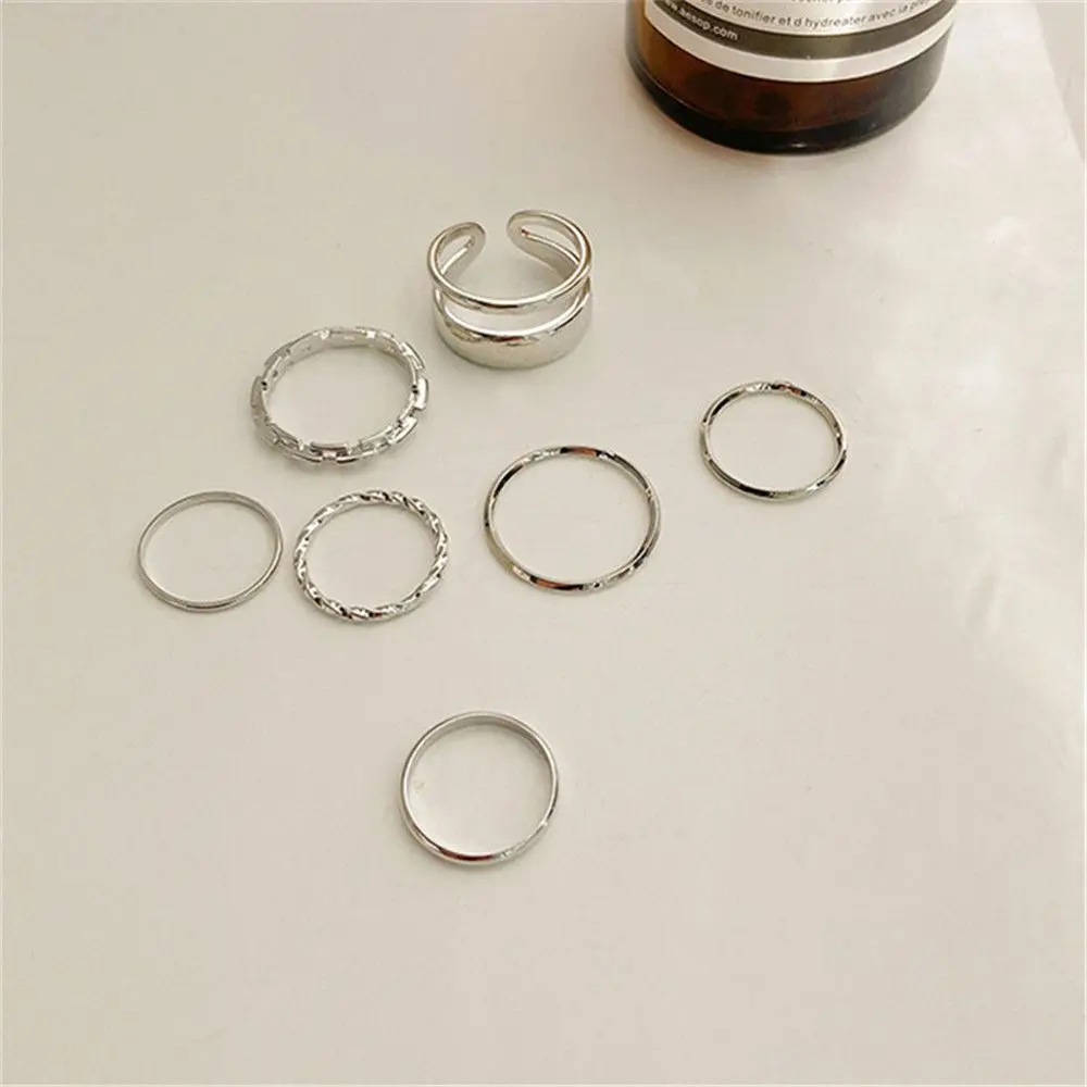 7 teile/satz Punk Retro Mode Schmuck Hohl Frauen Ringe Set Öffnung Finger Ring Legierung