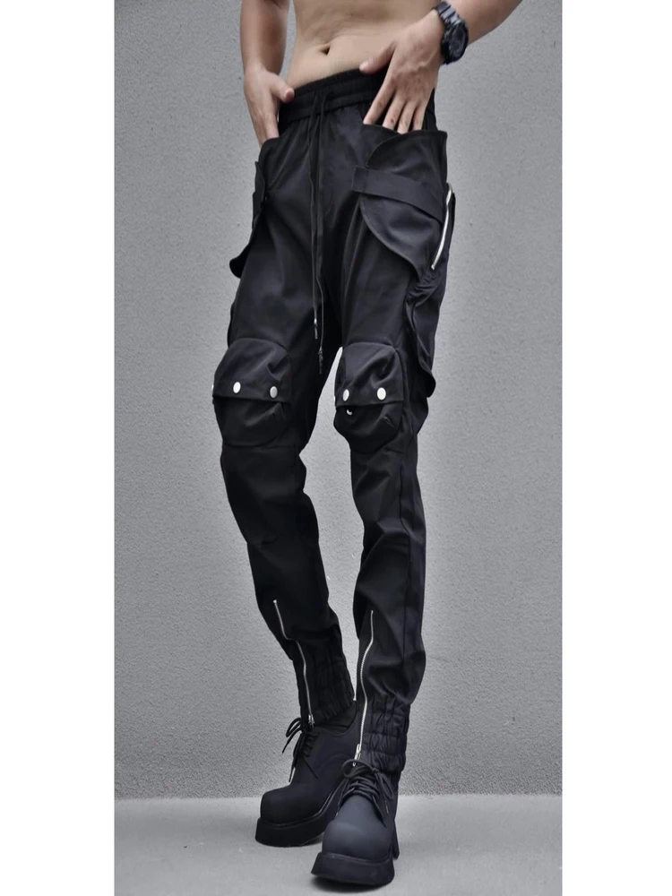 

Techwear Zipper Pocket Cargo Pants Men's Loose Bunched Feet High Street Small Slacks Tactical