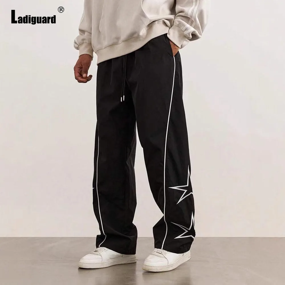 2025 Men's Stand Pocket Casual Bloomers Straight Trousers Male Sports Running Pants Europe Fashion Stars Embroidery Hotpants New