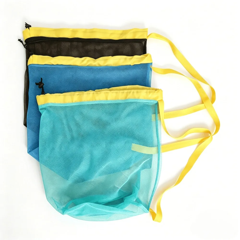 3pcs Large Mesh Drawstring Beach Bag Sand Away Tote for Swimming Gym Portable Travel Net Backpack Drawstring Fitness Bag