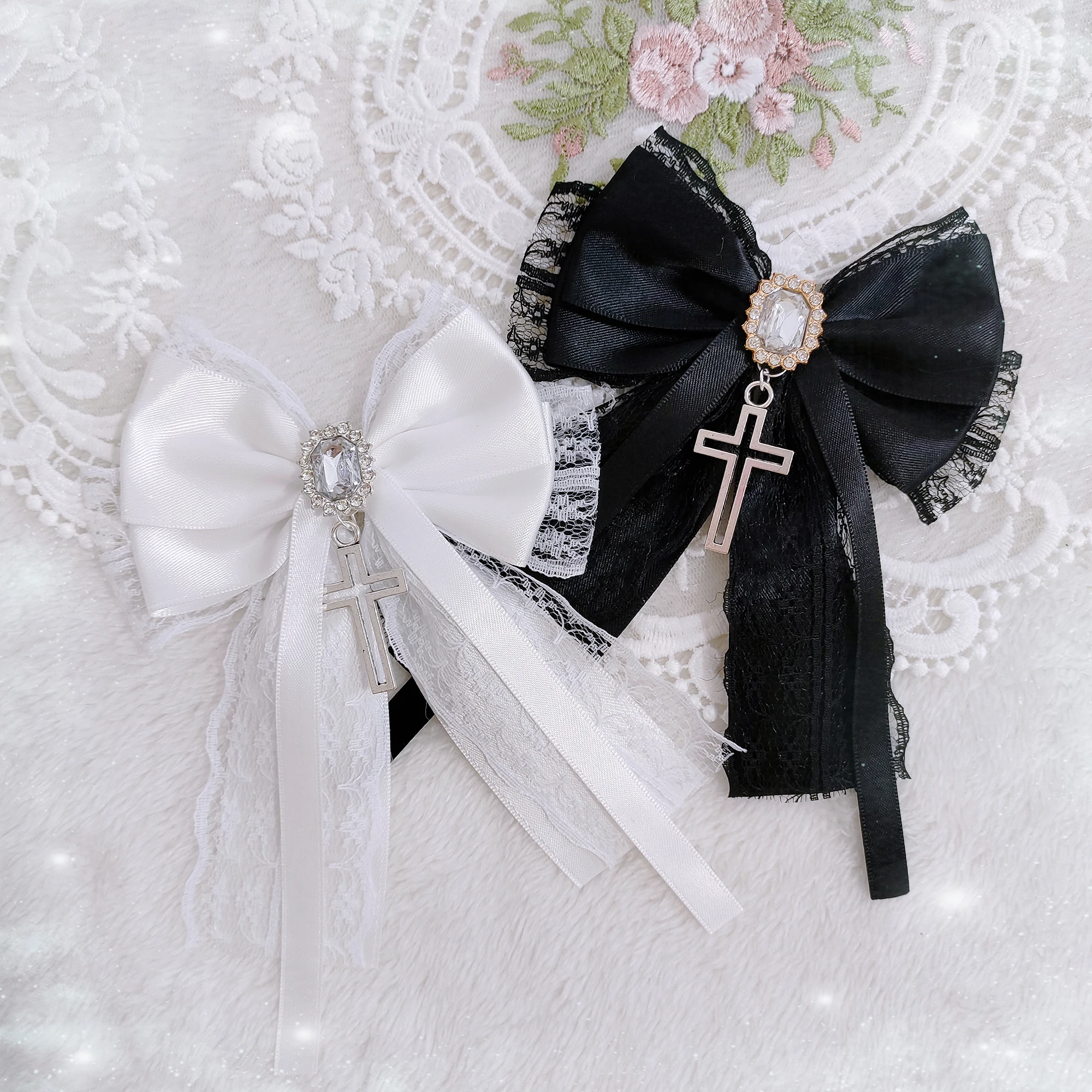 Mine Style Mass Production Sweet Girls Lace Bow Side Clip Y2K Women's Cross Lolita Hair Accessories Water Color Hair Clips