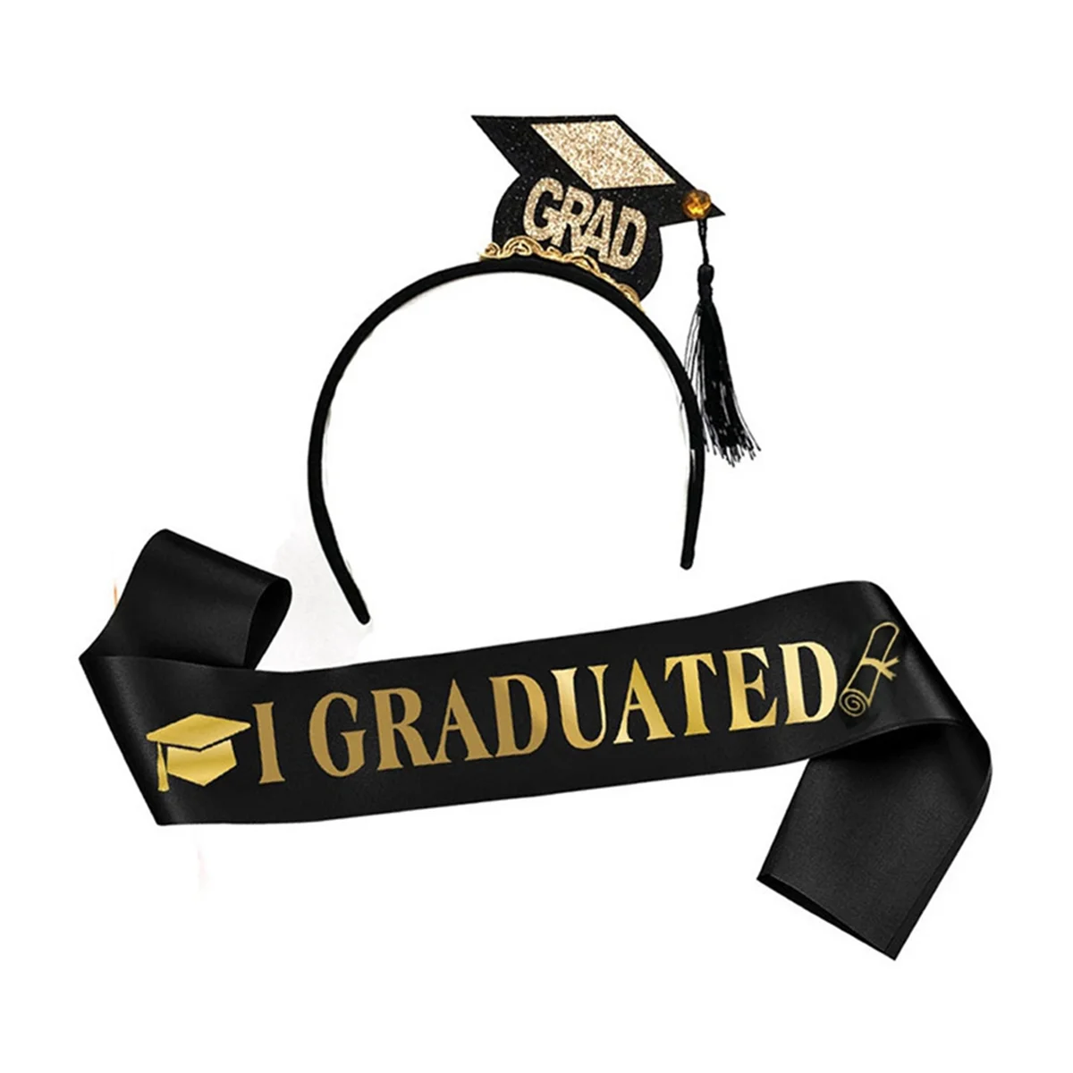 JAS-1Set Grad Cap Headband Graduated Satin Sash 2024 Graduation Party Decoration Supplies Photo Props Mini Bachelor Hat
