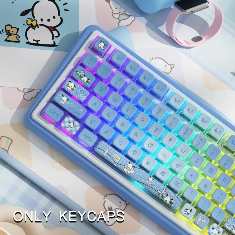 Pochacco-teclas con temática para teclado mecánico, teclas transparentes de cristal Pbt Msa, de todos los lados, 122 teclas