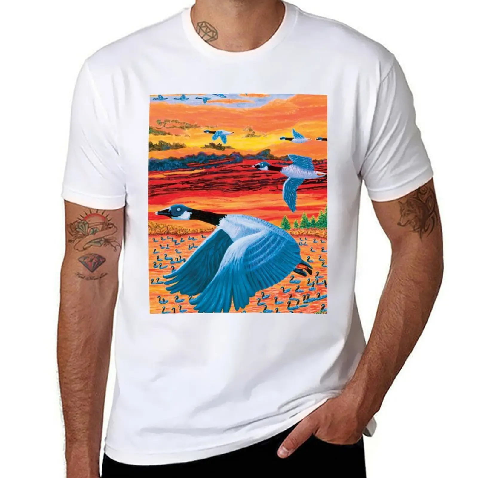 

Flying Blue Geese T-Shirt t shirts for man graphic funny t shirt man luxury T-Shirt