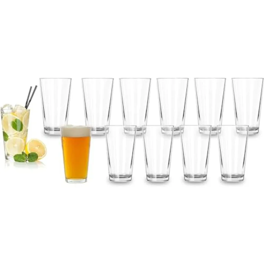 Vasos de cerveza clásicos premium al por mayor, juego de 12 vasos de 16 oz para mezclar cócteles, perfectos para bebidas frías, agua con gas - U