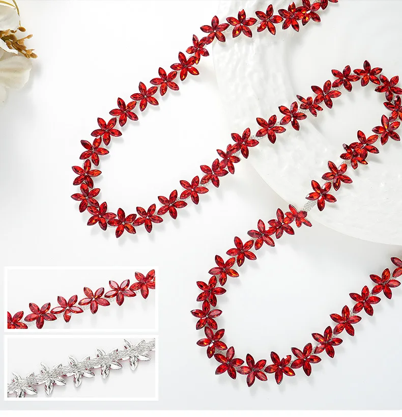 10 Yards Strasskette Kristalldiamant DIY Bastelzubehör Blumenförmiges Strassband Nähzubehör Geschenke Dekoration – Detail 5