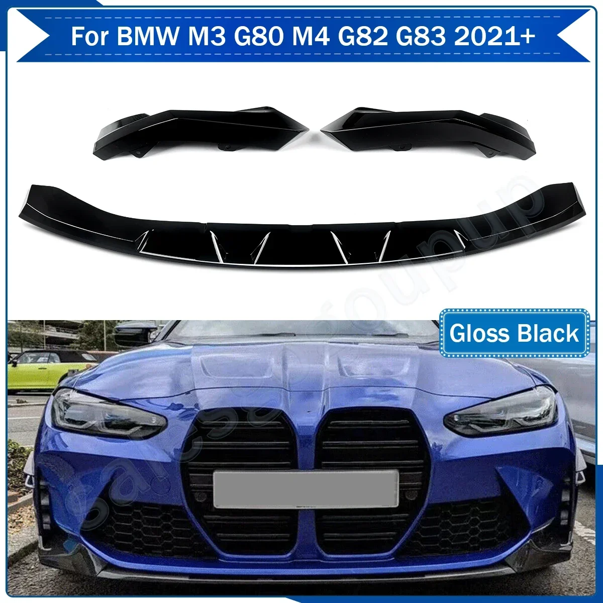 For 2021-2023 BMW G80 M3 G82 G83 M4 Front Splitter Bumper Lip Carbon Fiber Style