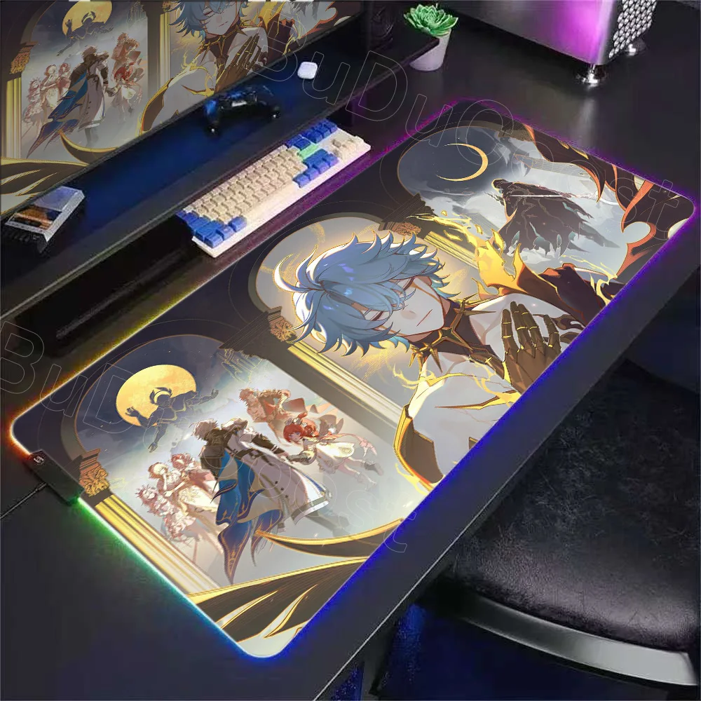 Nova chegada honkai star rail phainon rgb mouse pad led tapetes de mesa de jogos 900x400mm gamer grande luz mousepads pc computador tapete