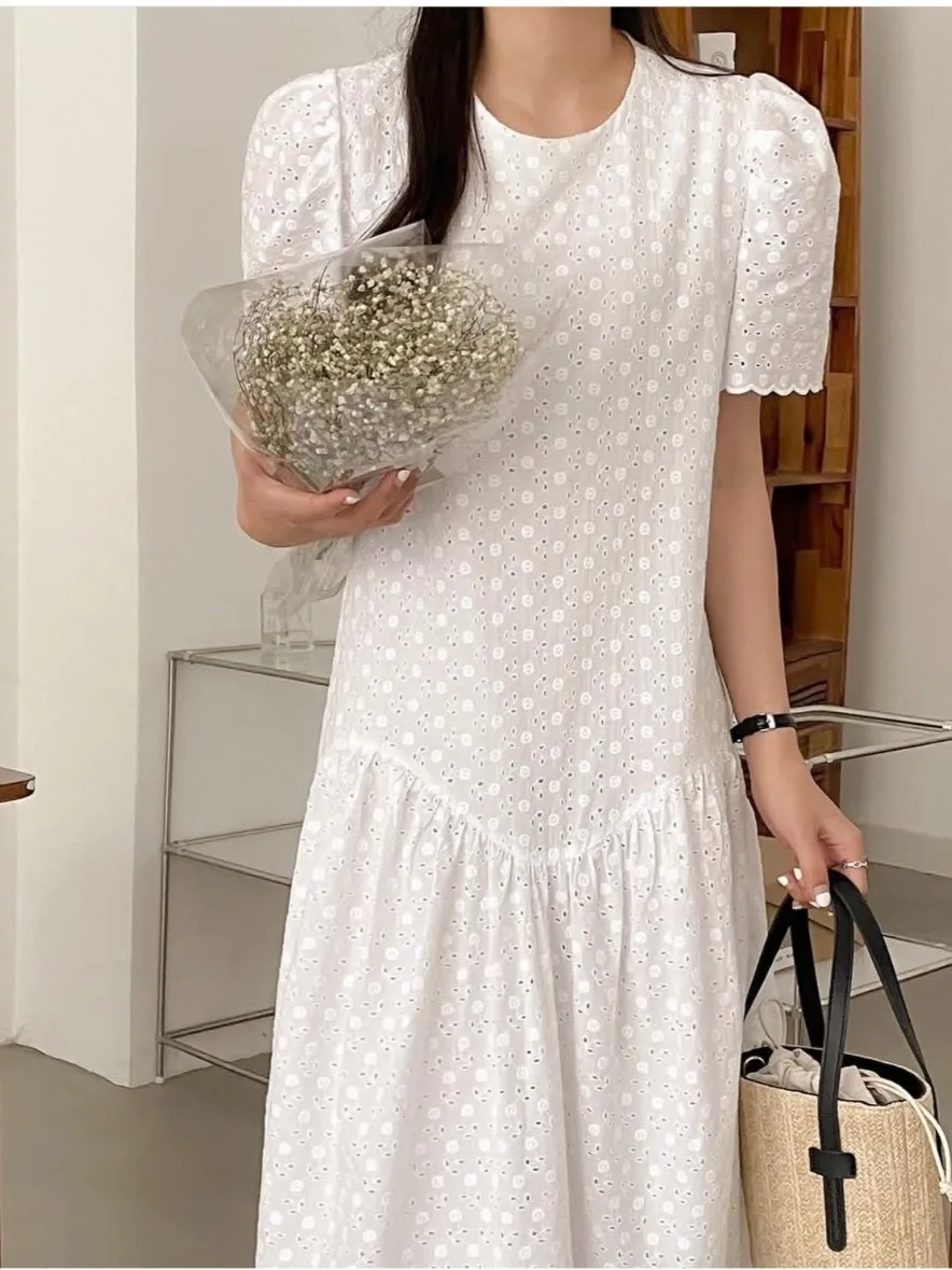 Ele été nouveau Sle femmes Dr jupe longue ort Sve lourd broderie dentelle évider conception coton 00%