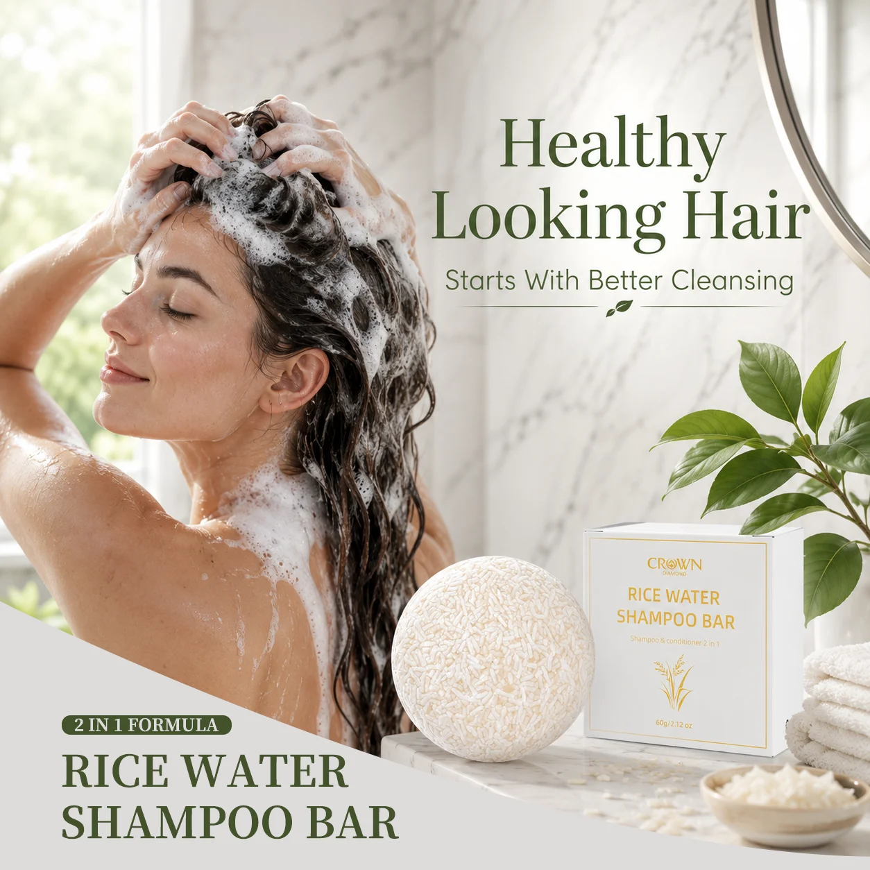 

Wholesale Organic Natural Hair Care Solid Rice Shampoo Gentle Deep Cleaning Soften Nourishing Growth Rice Water Bar Soap 2 In 1