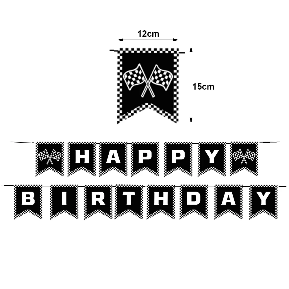 Race Checkered Flags Black and White Happy Birthday Banner Hanging Swirls Paper Straws 1 2 3rd Number Balloon Party Decorations