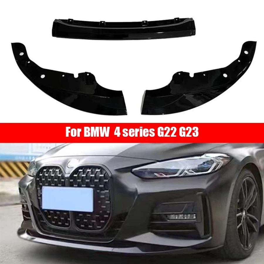 

For BMW 4 Series G22 G23 Bright Black Front lip Car Front Bumper Diverter Black Spoiler Diffuser Glossy Black Front lip body kit