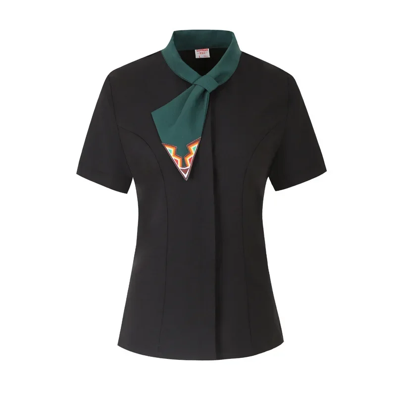 Uniforme de serveur de Restaurant à manches courtes pour femmes, vêtements de travail de Service alimentaire d'hôtel, veste de cuisine de café Kichen, vêtements de travail