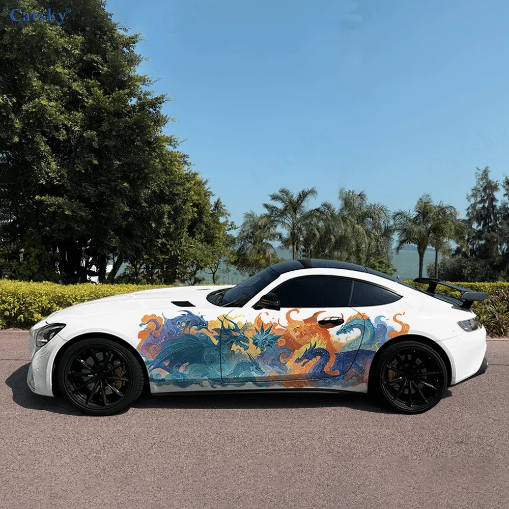 

Боковая наклейка на автомобиль с летающими драконами, самоводонепроницаемая палочка из ПВХ, яркие внешние аксессуары для автомобиля, декор, защитный подарок для любителей автомобилей