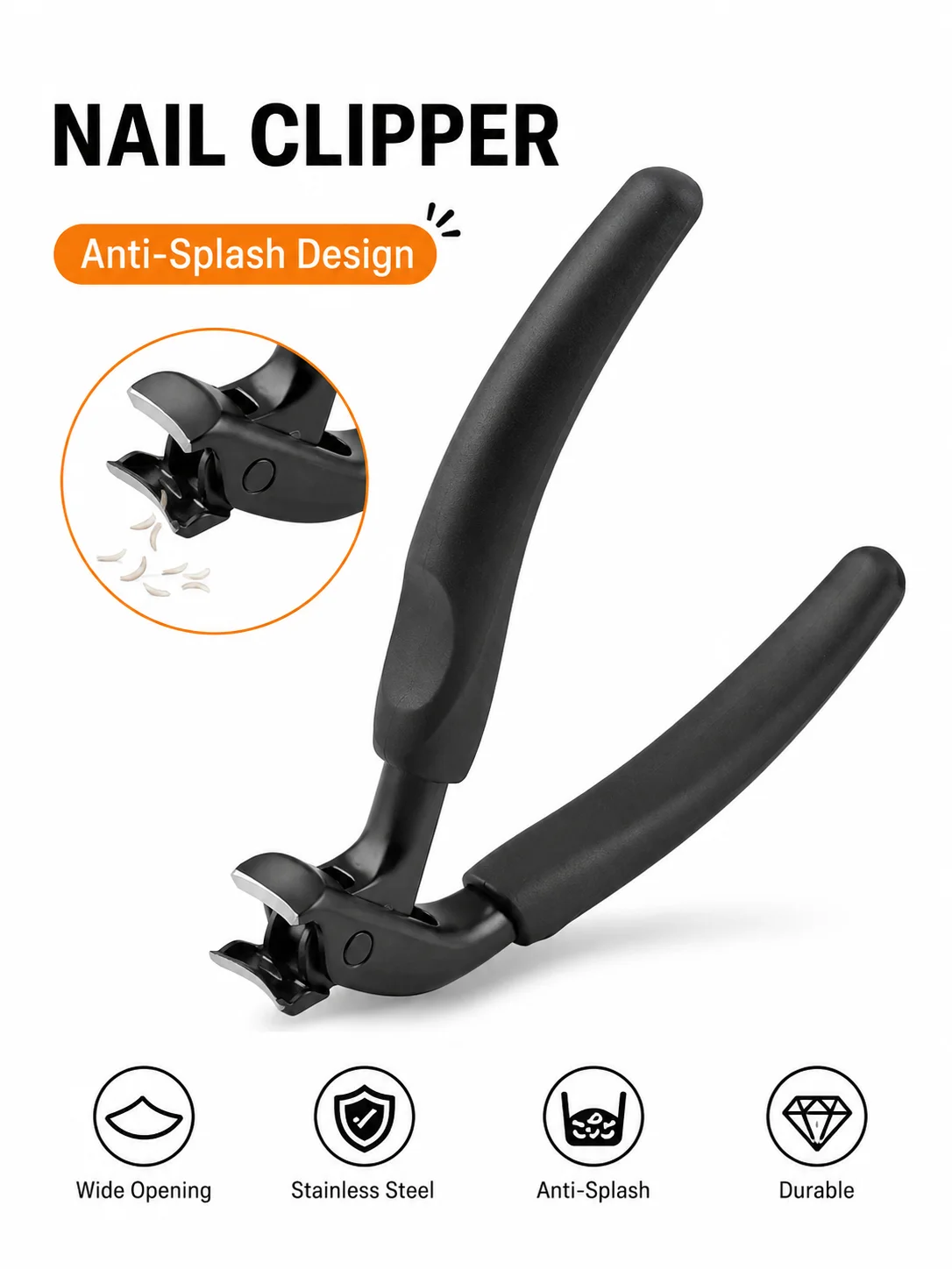 

New elbow nail clippers, stainless steel large opening nail clippers, anti splash storage nail chips, nail scissors, durable