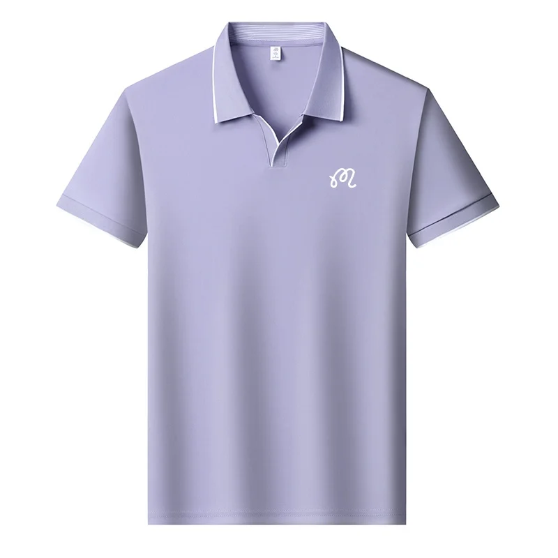 Neues Herren-Poloshirt mit Original-Print in Unifarbe, Sommer-Komfort, Kurzarm, Revers-T-Shirt, Luxuriöse Business-Casual-Herrenbekleidung – Detail 5