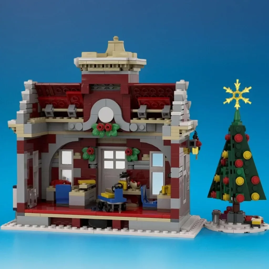 

983 шт. MOC зимняя страна чудес городской зал снежная деревня DIY модель строительные блоки игрушки на день рождения подарок для праздничного декора