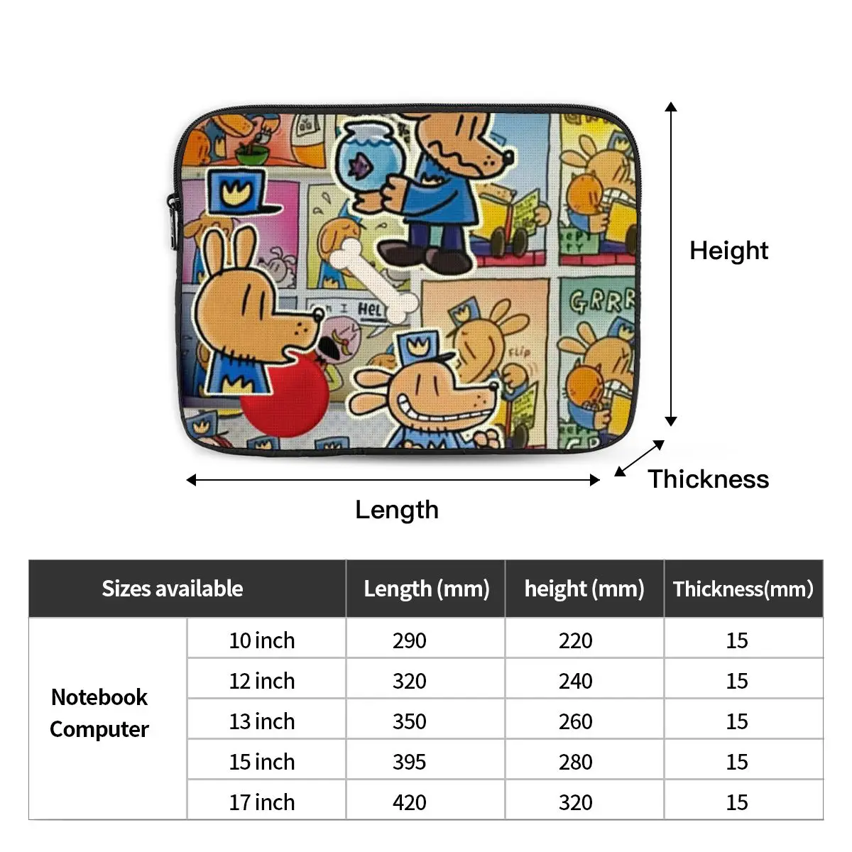 Dog Man Anime Cartoon 7 Notebook Laptop Bag Case Pouch Notebook Sleeve Cover Bag Tablet Shockproof Case Bag