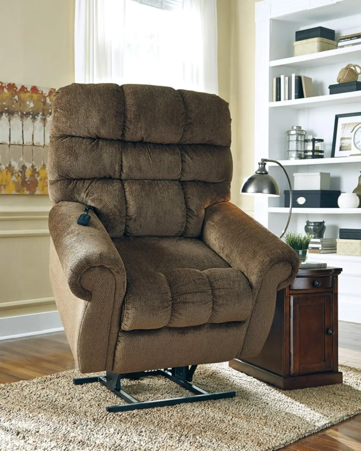 

Upholstered Power Lift Adjustable Oversized Recliner with Comfy Cushion Seat, 39” W x 40” D x 40” H, Truffle Brown