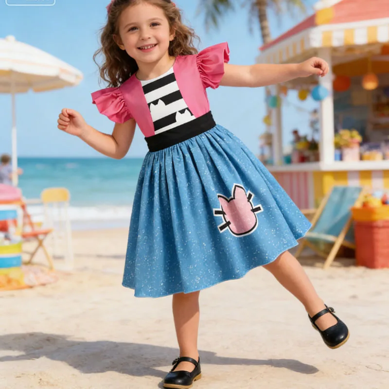 Festliches Kleid für Mädchen, Cartoon-Motiv, niedliche Katze, Prinzessinnenkleid, Kinder-Urlaubskleider, Sommerkleider, Kleinkind-Geburtstagskleid, ausgefallene Outfits