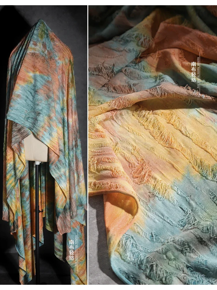 

Tie Dye Потертая вязаная композитная жаккардовая ткань Дизайнерская ткань для одежды Продается на дворовую ткань Шитье своими руками на метр