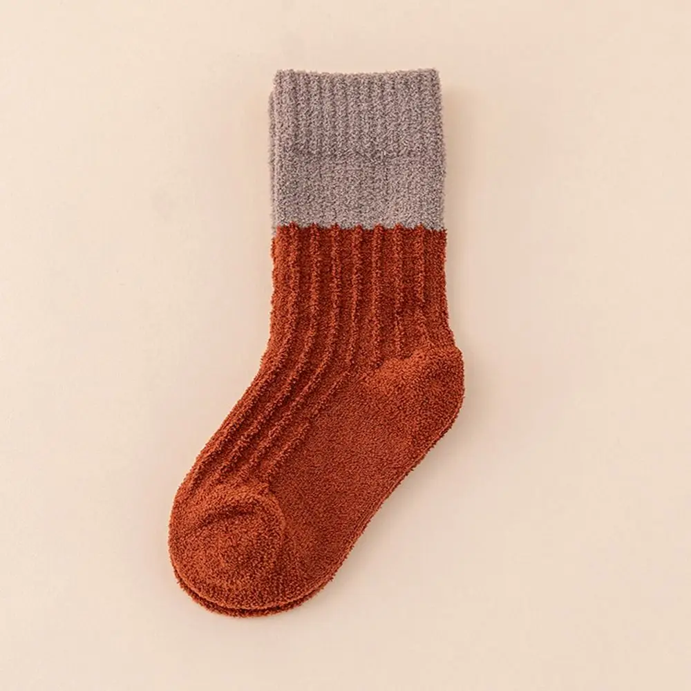 Home Sleeping Socks Kids Indoor Socks Gifts Autumn Winter Coral Fleece Striped Socks Floor Socks Kids Socks Mid Tube Socks