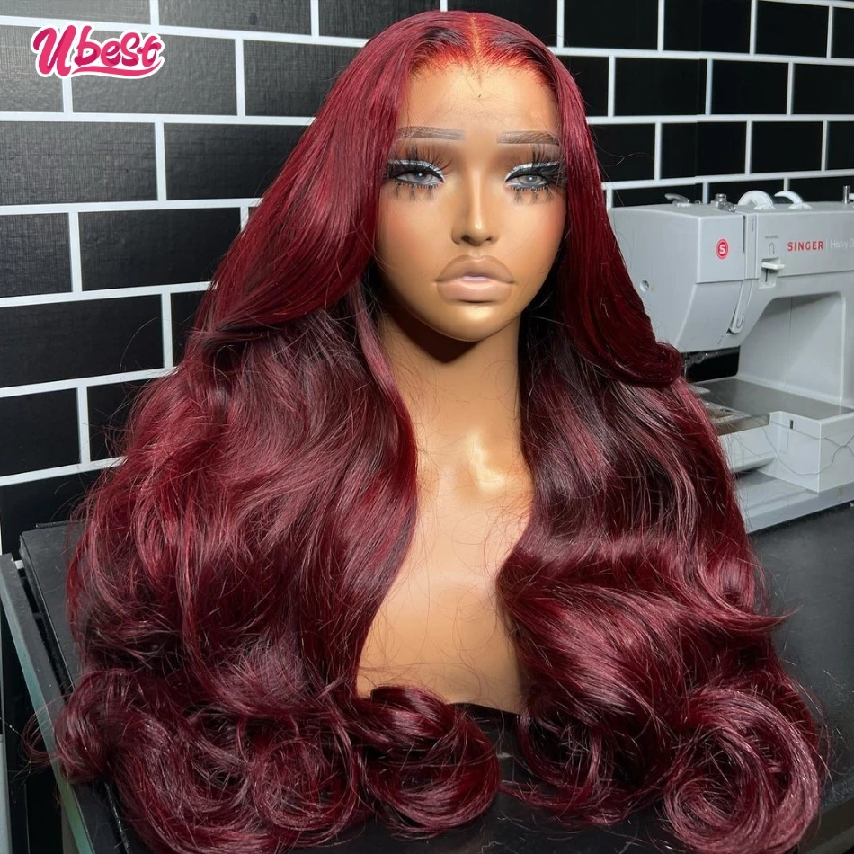 

99J Burgundy Colored Human Hair Wig Body Wave Lace Front Brazlian13x6 Transparent Lace Frontal Wig Spring Color Wig for Women