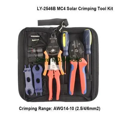 

LY-2546B MC Four Solar Crimping Crimper Plier Tool Kit Crimp 2.5/4/6mm2 range with Stripper, Cutter, Spanners Connectors