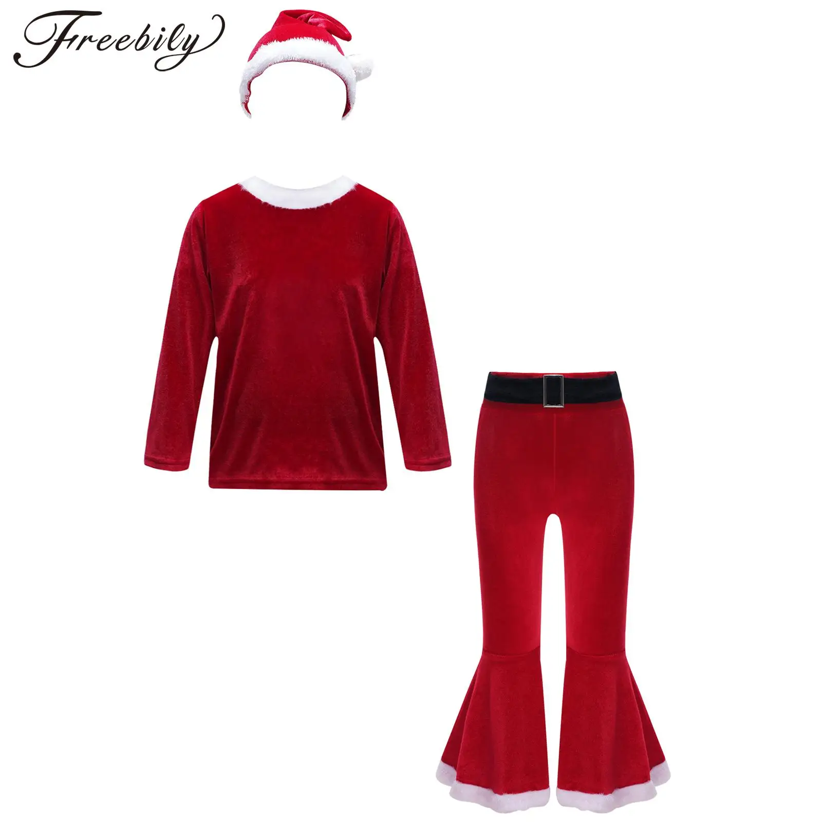 Costume Cosplay de noël pour filles, haut à manches longues avec pantalon évasé, chapeau pointu, tenue de fête à thème