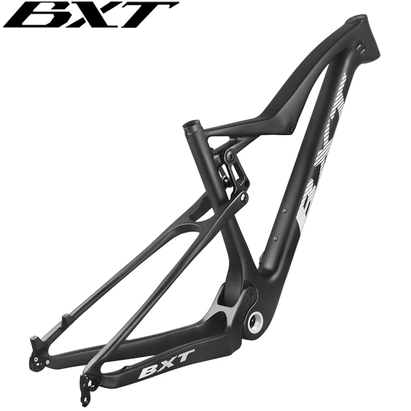 Full Carbon MTB Frame, 29er T1000, Travel 100mm, All Internal Cable Thru Axle Boost, Full Suspension Mountain Bike