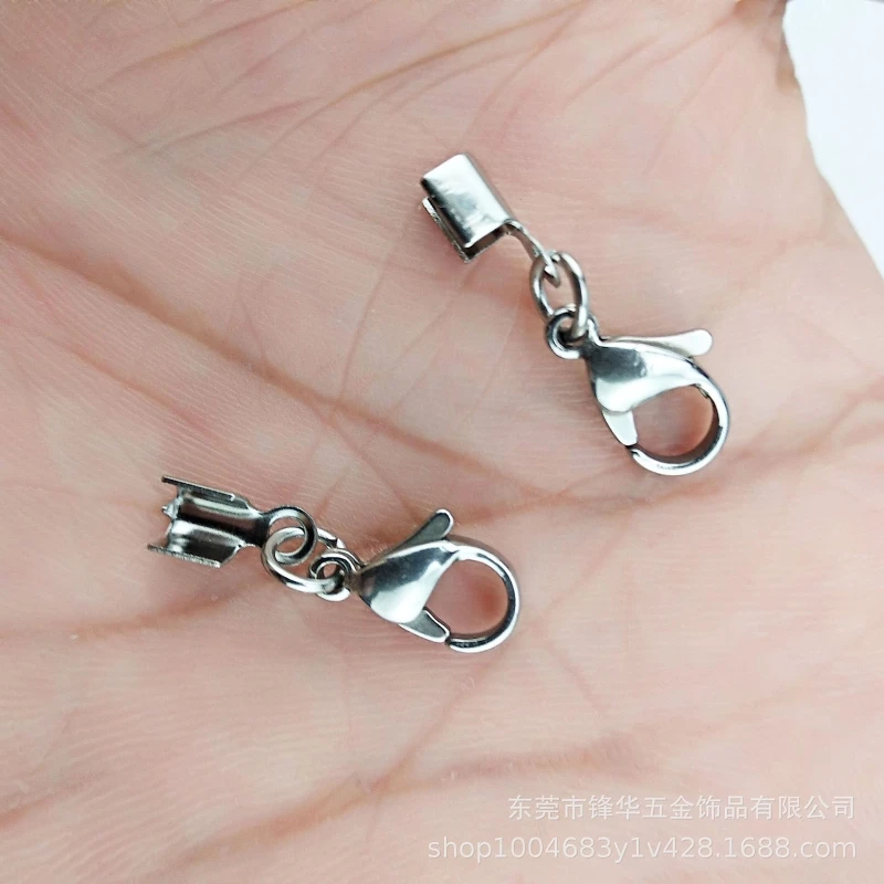 10Pcs Stainless Steel Lobster Claw Clasps with Cord Ends Silver Color Clasp DIY Jewelry Making Hardware Not Easy to Fade