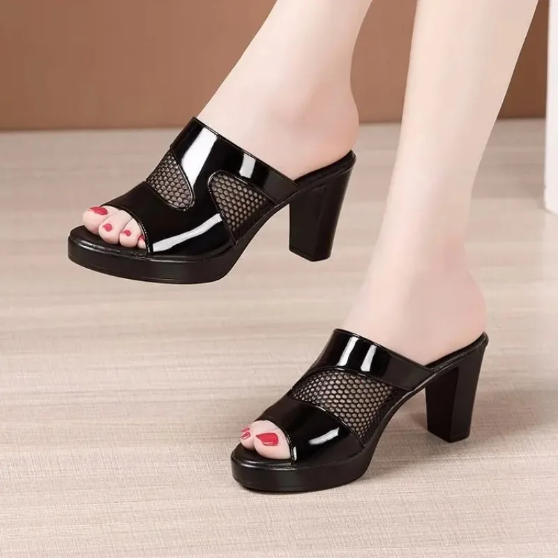 Slipper Female Block Heel Platform Slippers Slides Women 2022 New High Heels Ladies Office Women\'s Summer Shoes Sandals